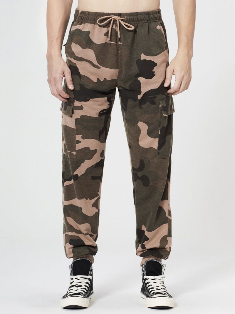 Hosen Für Männer Lässige Übergroße Camouflage-hosen Mit Erhöhter Taille Und Konischer Passform. Camouflage-herrenhosen - Khaki