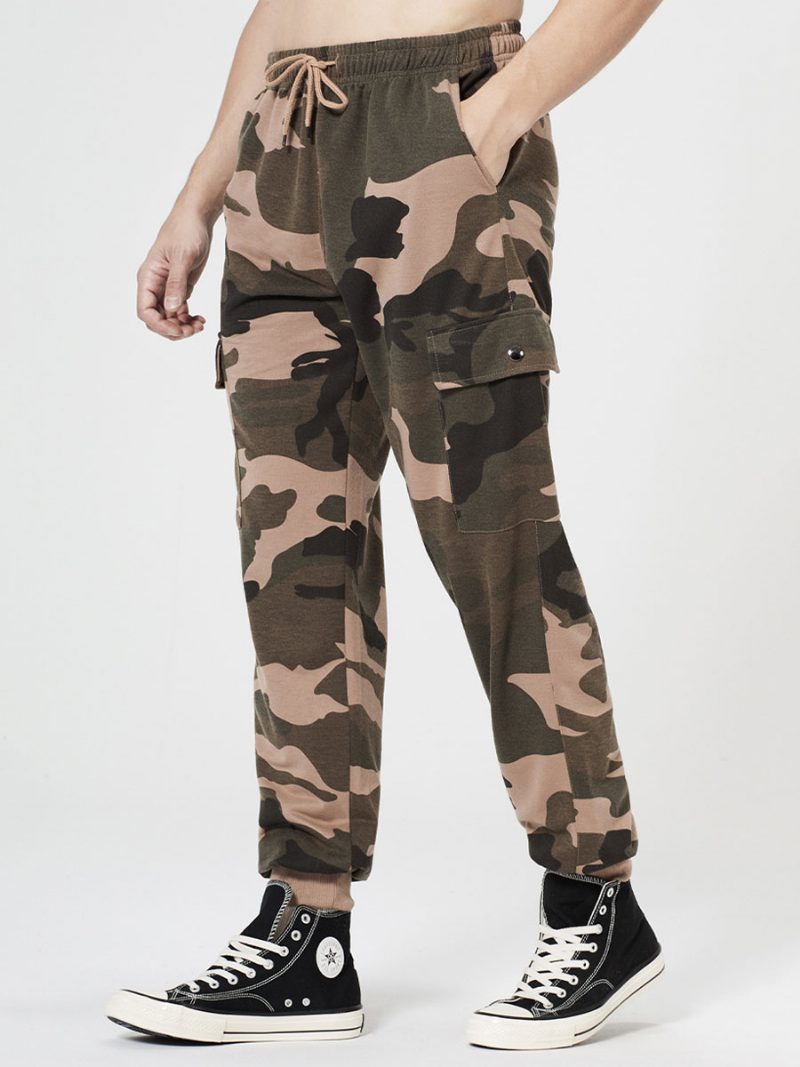 Hosen Für Männer Lässige Übergroße Camouflage-hosen Mit Erhöhter Taille Und Konischer Passform. Camouflage-herrenhosen - Khaki