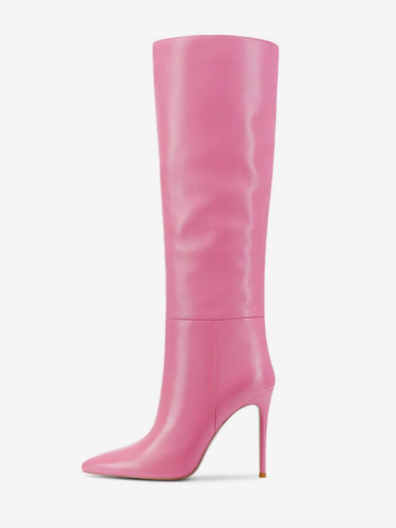 Damen-kniestiefel Mit Hohem Absatz Und Spitzem Zehenbereich Stiletto-absatz - Rosa