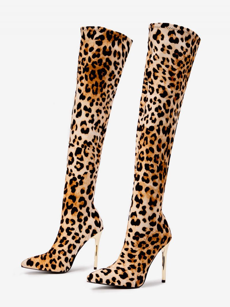 Damen-overknee-stiefel Mit Leopardenmuster Und Stiletto-absatz - Leopard