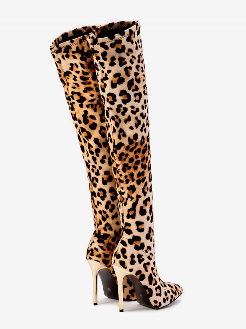 Damen-overknee-stiefel Mit Leopardenmuster Und Stiletto-absatz - Leopard