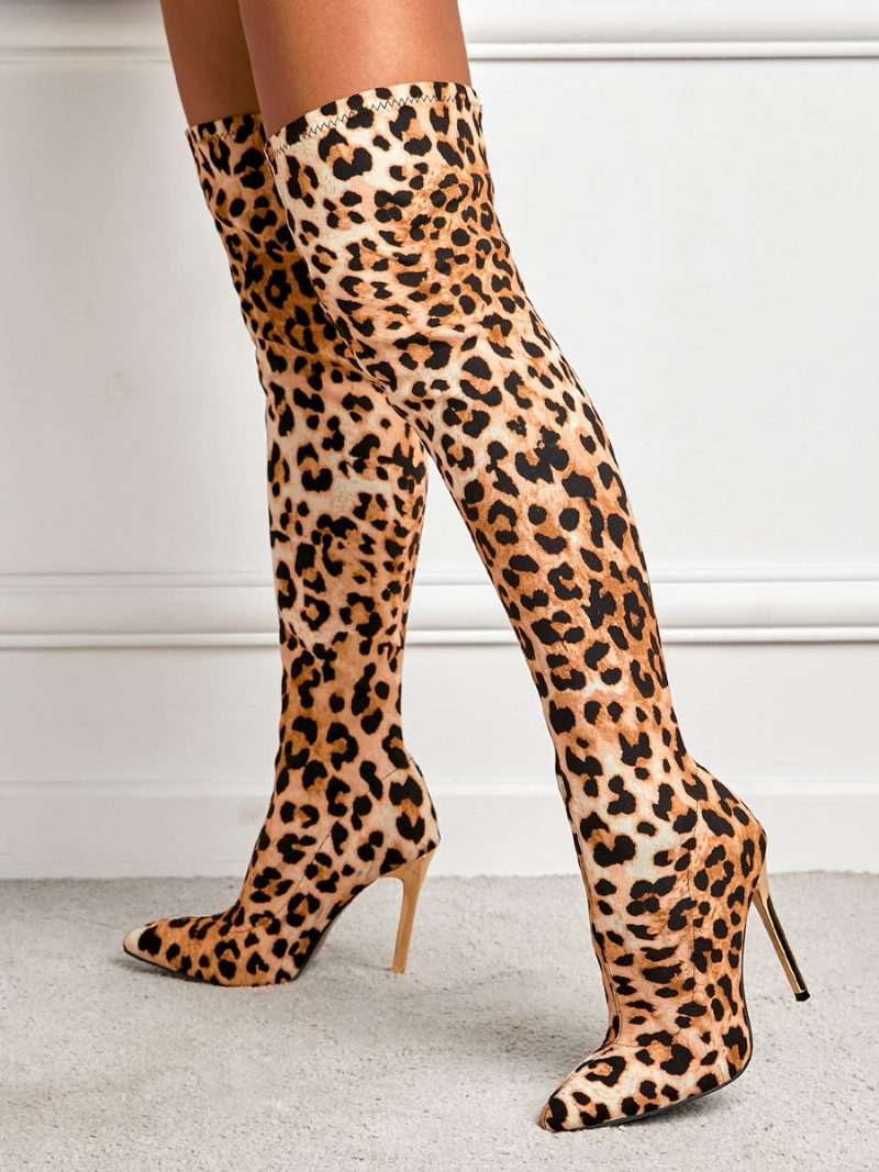 Damen-overknee-stiefel Mit Leopardenmuster Und Stiletto-absatz - Leopard