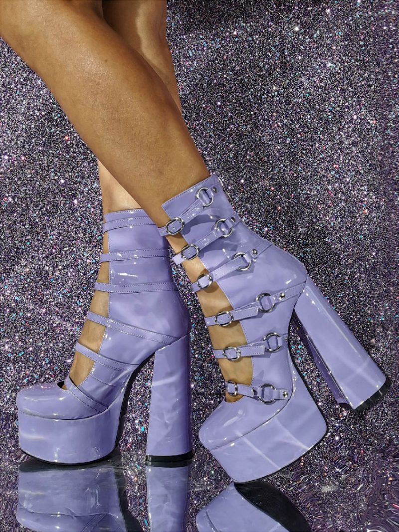 Damen Pinl Sexy High Heel Booties Plateau Schnalle Detail Block Heels - Lavendel