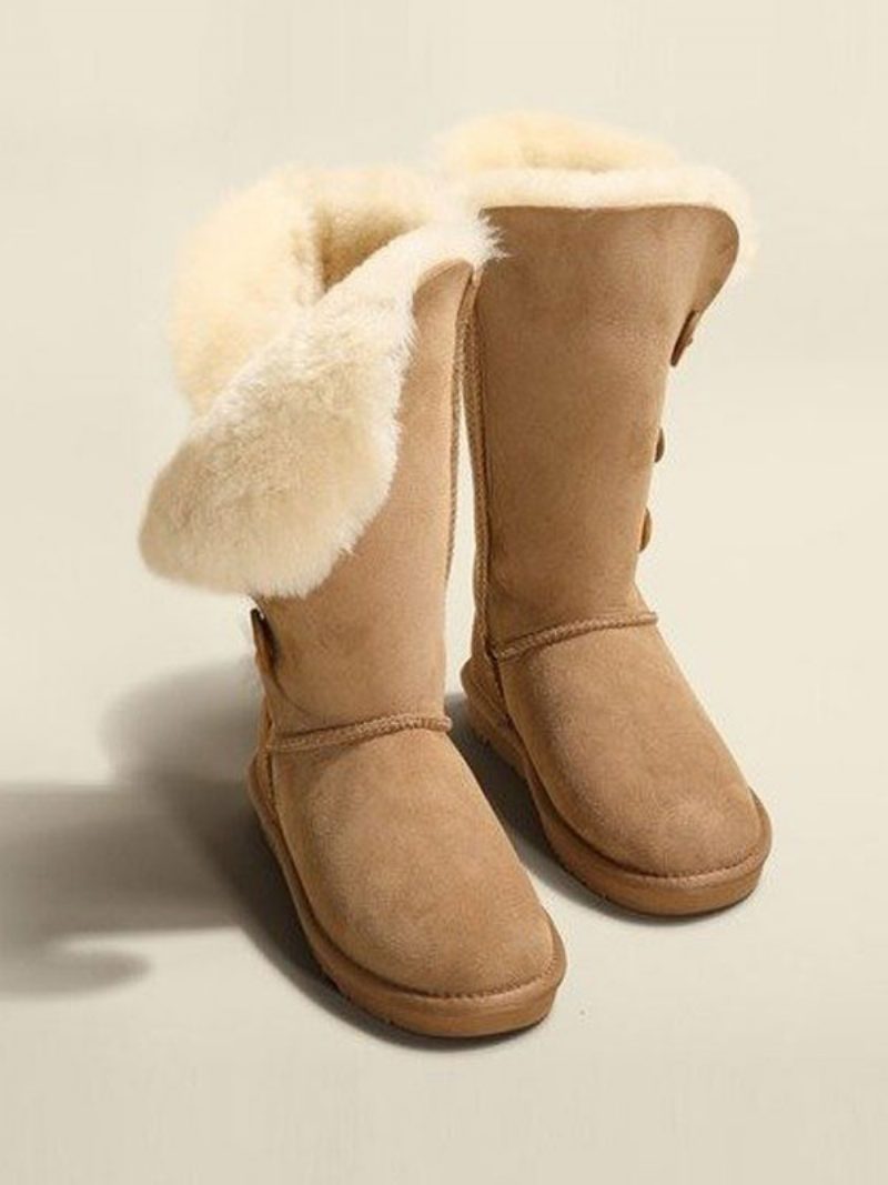 Damen-schneestiefel Mit Obermaterial Aus Micro-wildleder Und Runder Zehenpartie - Khaki