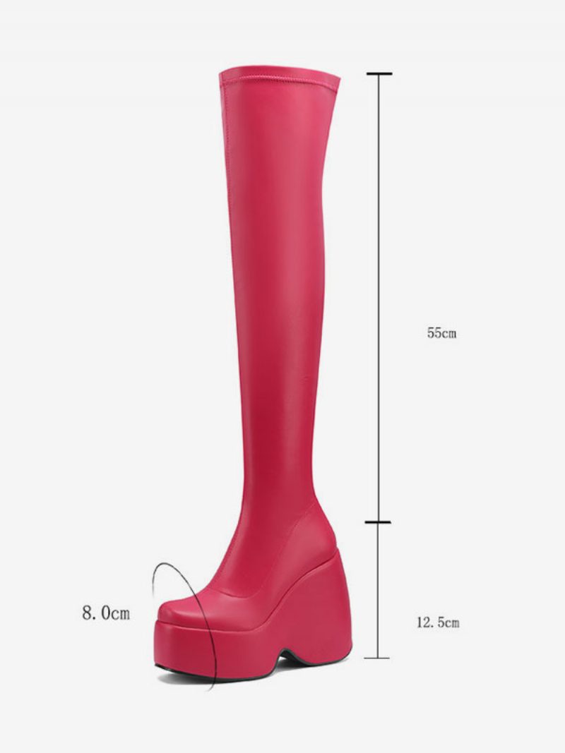 Damen Sexy Overknee-stiefel Mit Eckigem Zehenbereich Und Plateau-keilabsatz Schwarze - Rose