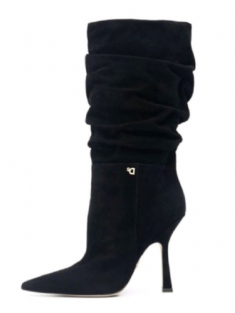 Damen-slouch-stiefel Mit Stiletto-absatz Und Halbhoher Wade Aus Schwarzem Wildleder