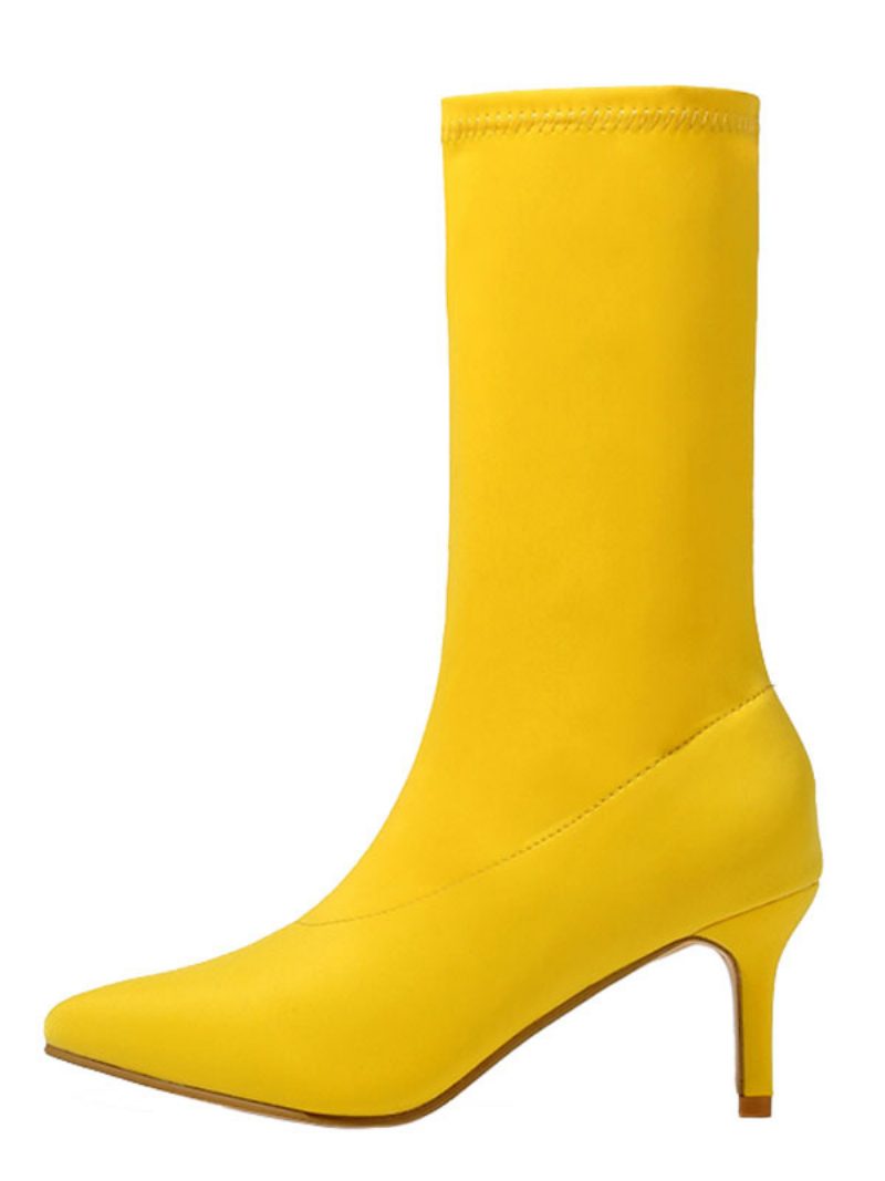 Damen-sockenstiefel Mit Mittelhohem Waden-stretch Spitze Zehenpartie 6.1 cm Kitten-heel-stiefel - Gelb