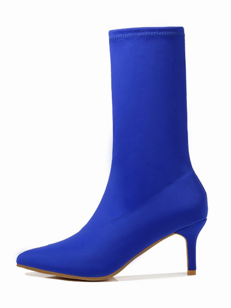 Damen-sockenstiefel Mit Mittelhohem Waden-stretch Spitze Zehenpartie 6.1 cm Kitten-heel-stiefel - Blau