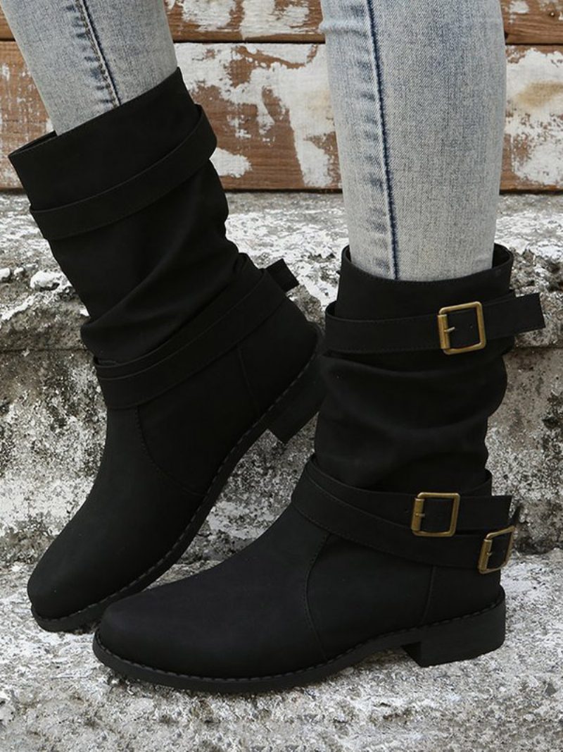 Damen-stiefel Aus Pu-leder Mit Spitzem Zehenbereich Und Klobigem Absatz