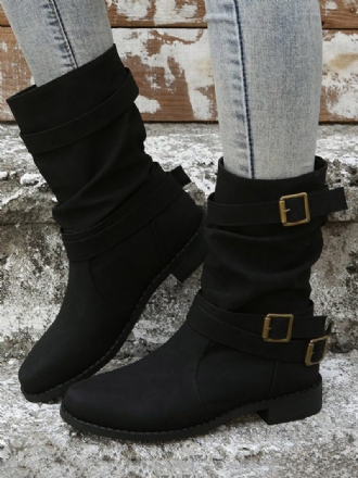 Damen-stiefel Aus Pu-leder Mit Spitzem Zehenbereich Und Klobigem Absatz