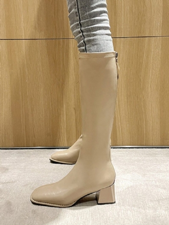 Damen-stiefel Aus Pu-leder Mit Spitzem Zehenbereich Und Klobigem Absatz