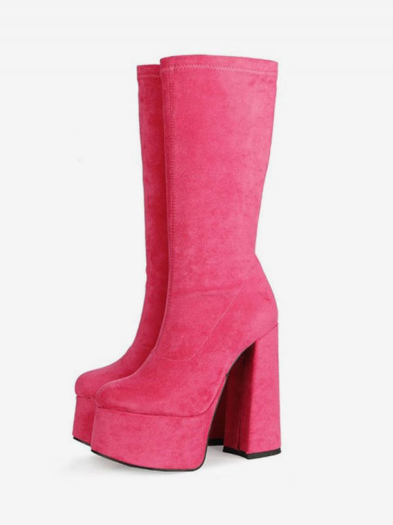 Damen-stiefel Mit Klobigem Absatz Plateausohle Und Mittelhoher Wade - Rose