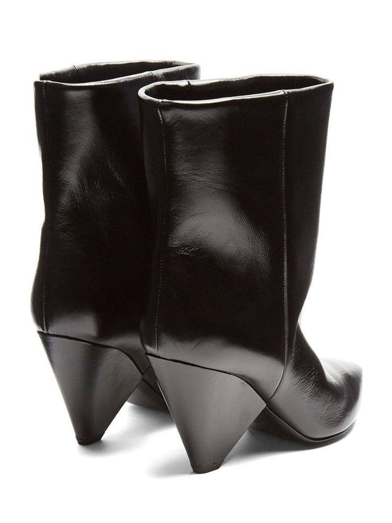 Damen-stiefel Mit Mittelhoher Wade Pu-leder Spitze Zehenpartie Speziell Geformter Absatz Mittelhohe Stiefel - Schwarz