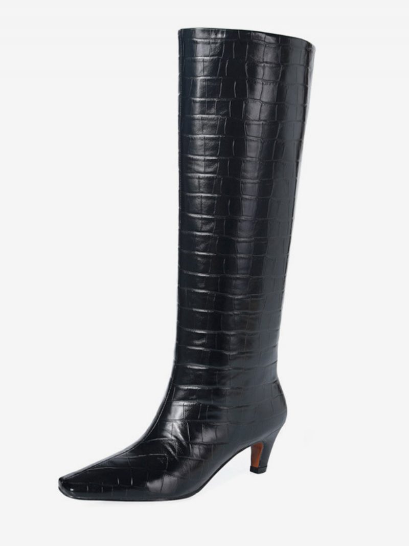 Damen-stiefel Mit Mittlerer Wade Pu-leder Spitzer Zehenbereich Klobiger Absatz