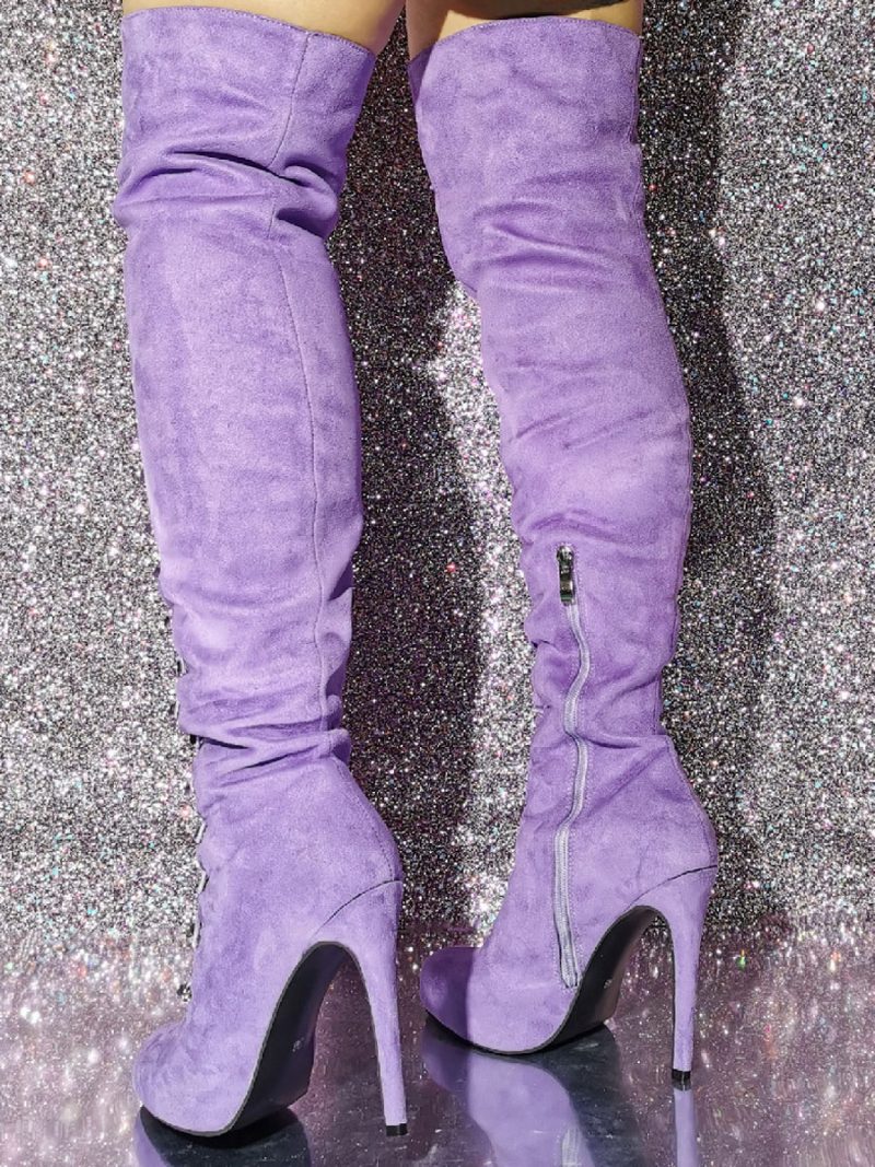 Damen-stiefel Mit Rundem Zehenbereich Stiletto-absatz Und Obermaterial Aus Micro-wildleder - Lavendel