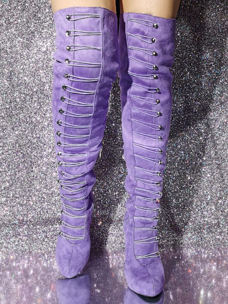 Damen-stiefel Mit Rundem Zehenbereich Stiletto-absatz Und Obermaterial Aus Micro-wildleder - Lavendel