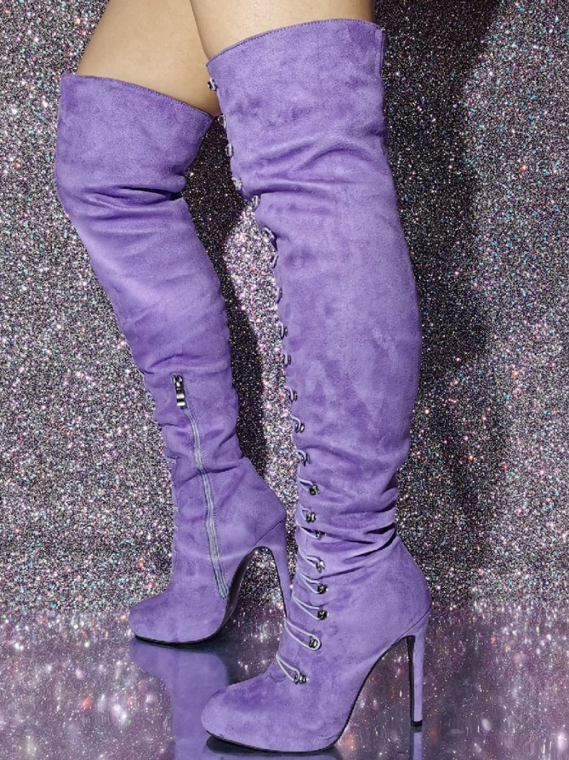 Damen-stiefel Mit Rundem Zehenbereich Stiletto-absatz Und Obermaterial Aus Micro-wildleder - Lavendel