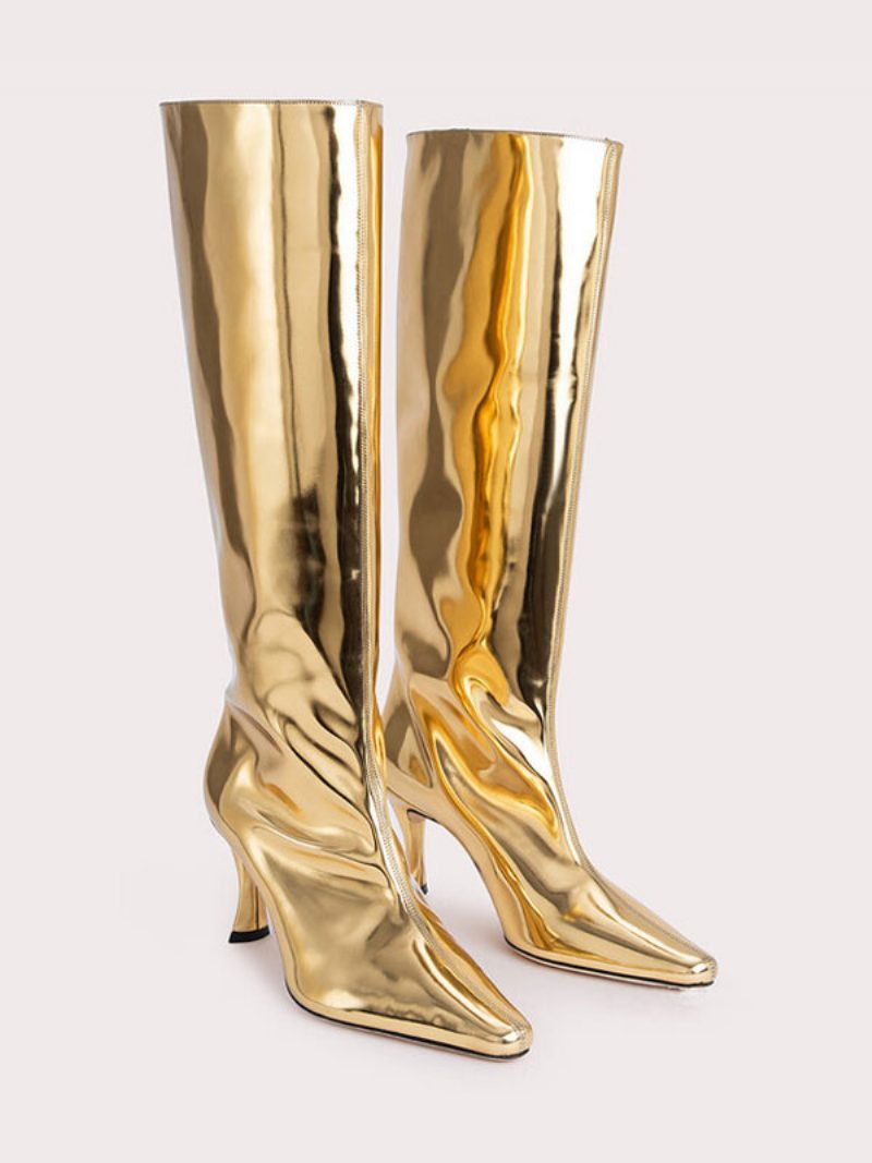 Damen-stiefel Mit Spitzer Zehenpartie Stiletto-absatz Und Weitem Schaft Gold - Gold