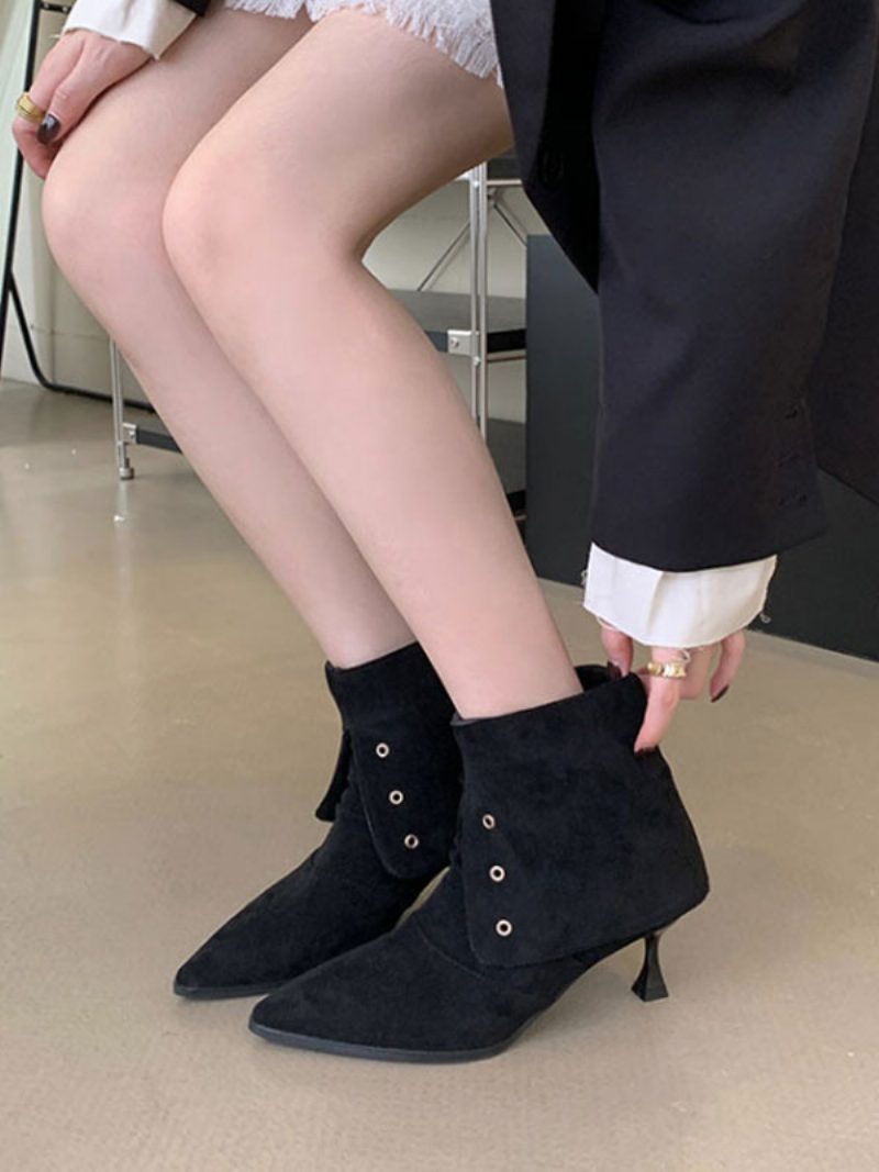 Damen-stiefeletten Aus Micro-wildleder Mit Spitzer Zehenpartie Und Stiletto-absatz - Schwarz