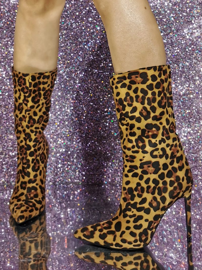 Damen-stiefeletten Aus Wildleder Mit Spitzer Zehenpartie Leopardenmuster Und Hohem Absatz - Leopard