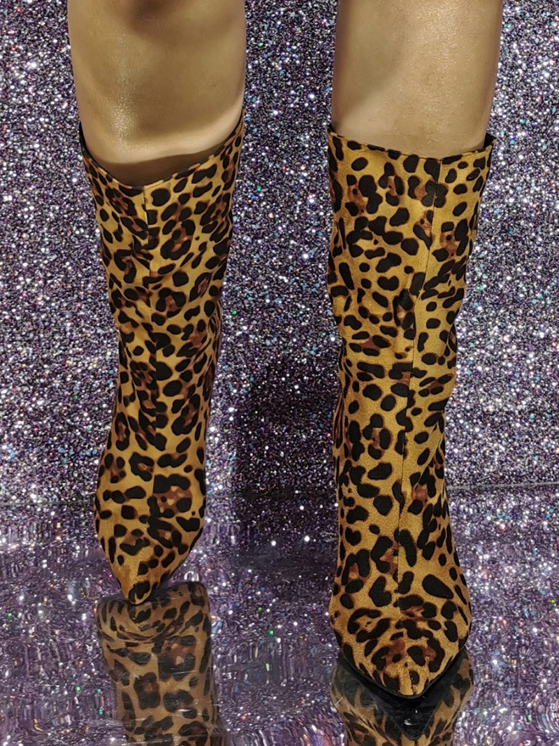 Damen-stiefeletten Aus Wildleder Mit Spitzer Zehenpartie Leopardenmuster Und Hohem Absatz - Leopard