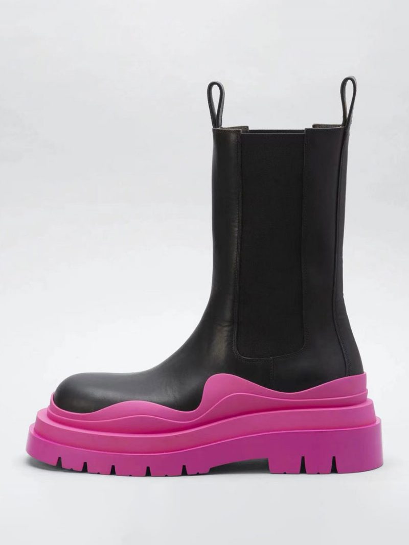 Damen-stiefeletten Geometrische Chelsea-stiefel Mit Runder Zehenpartie - Magenta