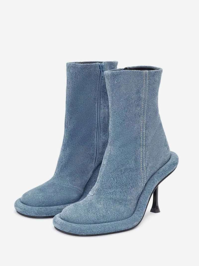 Damen-stiefeletten Jeansblau Runde Zehenpartie Stiletto-absatz