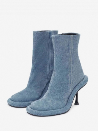 Damen-stiefeletten Jeansblau Runde Zehenpartie Stiletto-absatz