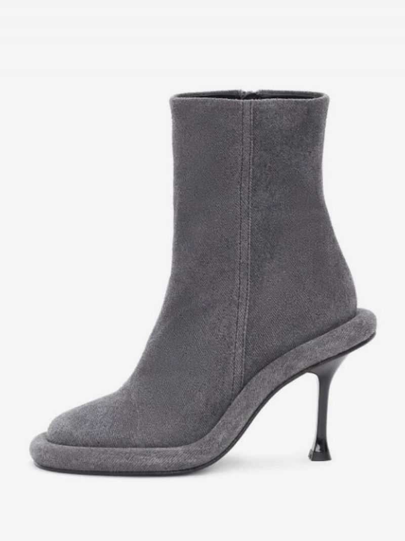 Damen-stiefeletten Jeansblau Runde Zehenpartie Stiletto-absatz - Grau