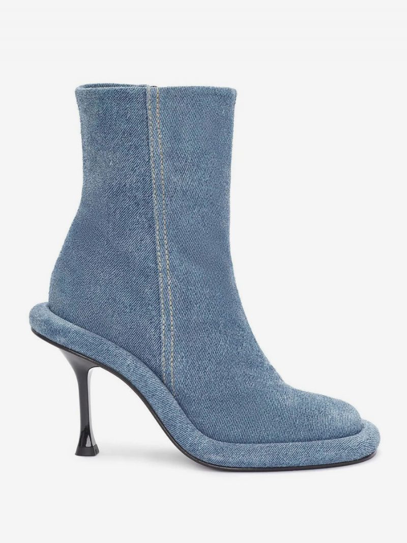 Damen-stiefeletten Jeansblau Runde Zehenpartie Stiletto-absatz - Helles Himmelblau