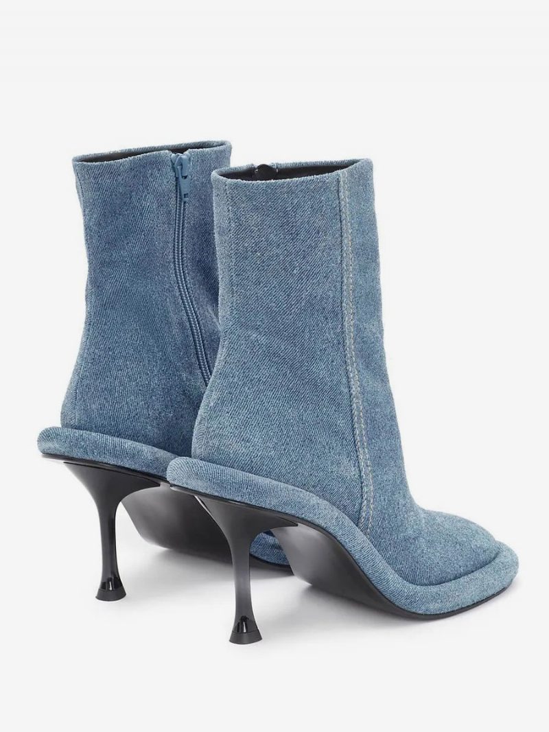 Damen-stiefeletten Jeansblau Runde Zehenpartie Stiletto-absatz - Helles Himmelblau