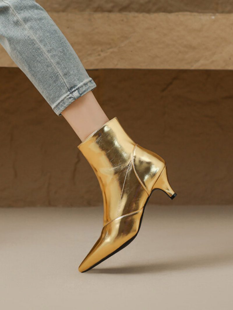 Damen-stiefeletten Mit Kitten-heel-absatz Und Spitzer Zehenpartie - Gold