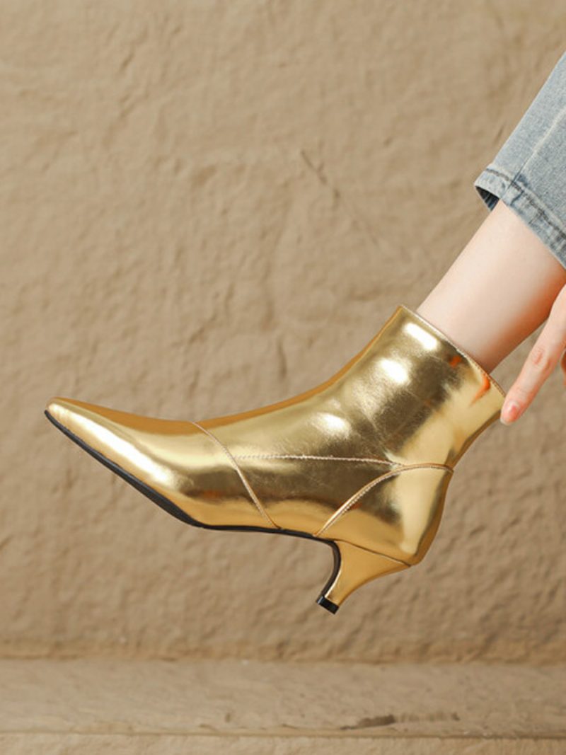 Damen-stiefeletten Mit Kitten-heel-absatz Und Spitzer Zehenpartie - Gold