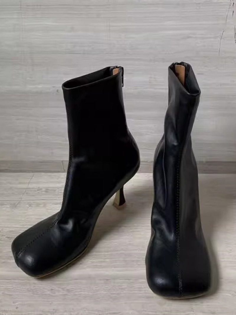 Damen-stiefeletten Mit Quadratischer Zehenpartie Und Stiletto-absatz - Schwarz