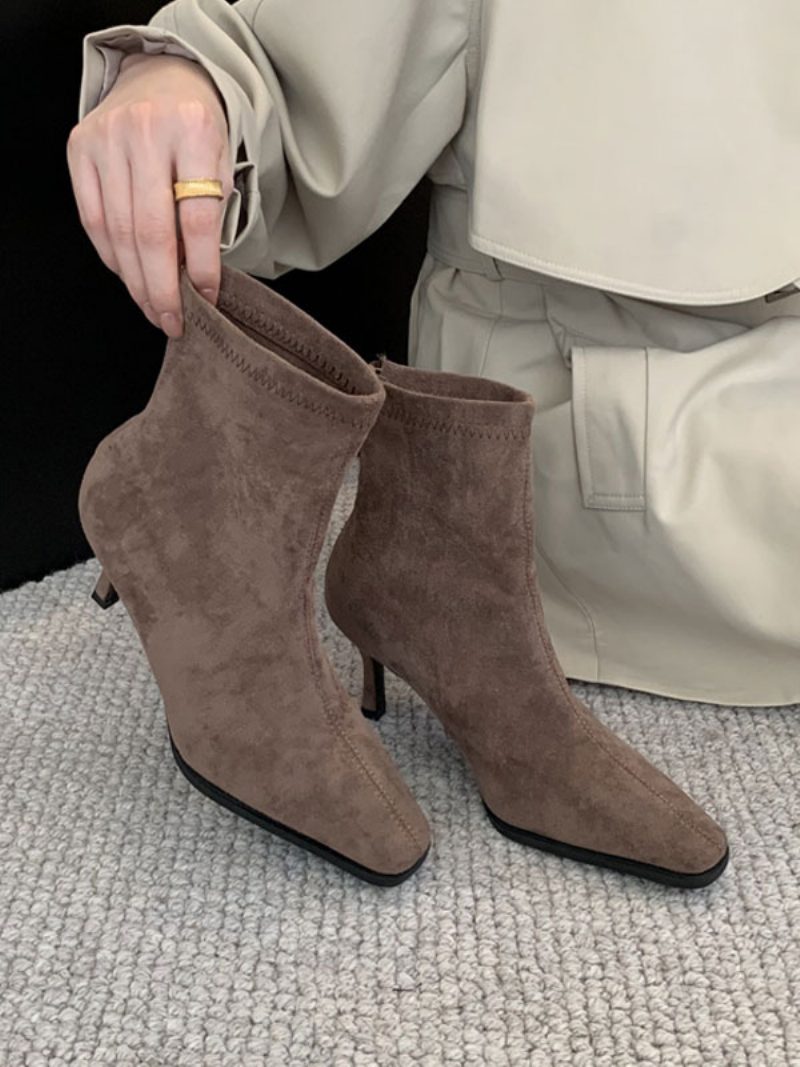 Damen-stiefeletten Mit Quadratischer Zehenpartie Und Stiletto-absatz - Khaki