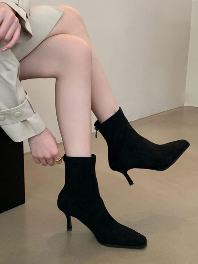 Damen-stiefeletten Mit Quadratischer Zehenpartie Und Stiletto-absatz - Schwarz