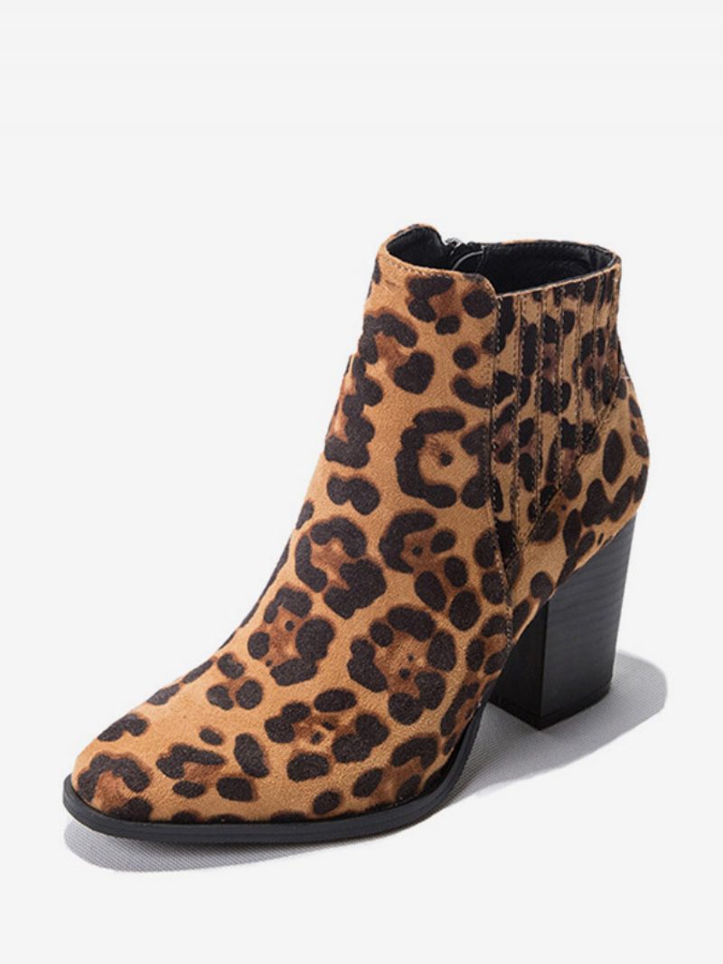 Damen-stiefeletten Mit Runder Zehenpartie Und Klobigem Absatz - Leopard