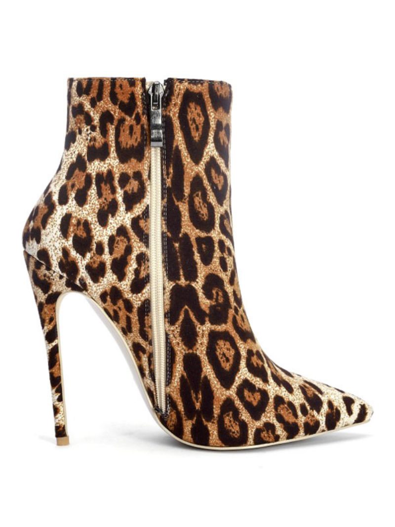 Damen-stiefeletten Mit Spitzer Zehenpartie Leopardenmuster Stiletto-absatz Mikro-wildleder-obermaterial High-heel-stiefeletten - Leopard