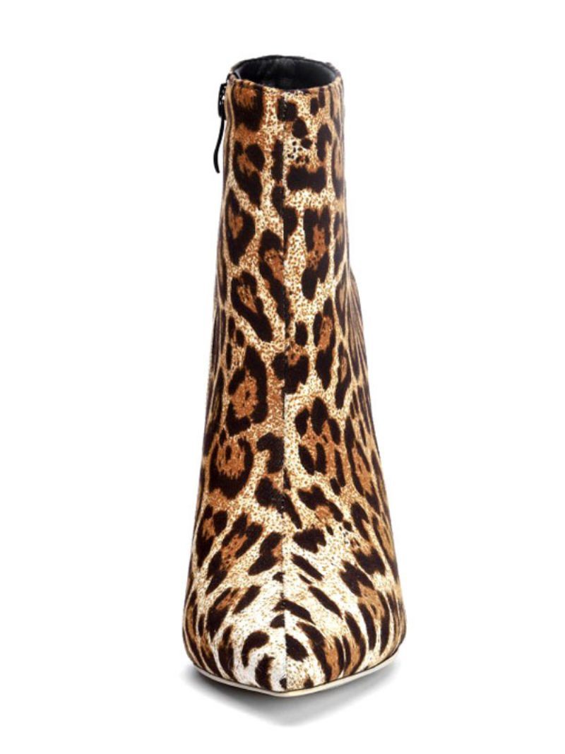 Damen-stiefeletten Mit Spitzer Zehenpartie Leopardenmuster Stiletto-absatz Mikro-wildleder-obermaterial High-heel-stiefeletten - Leopard