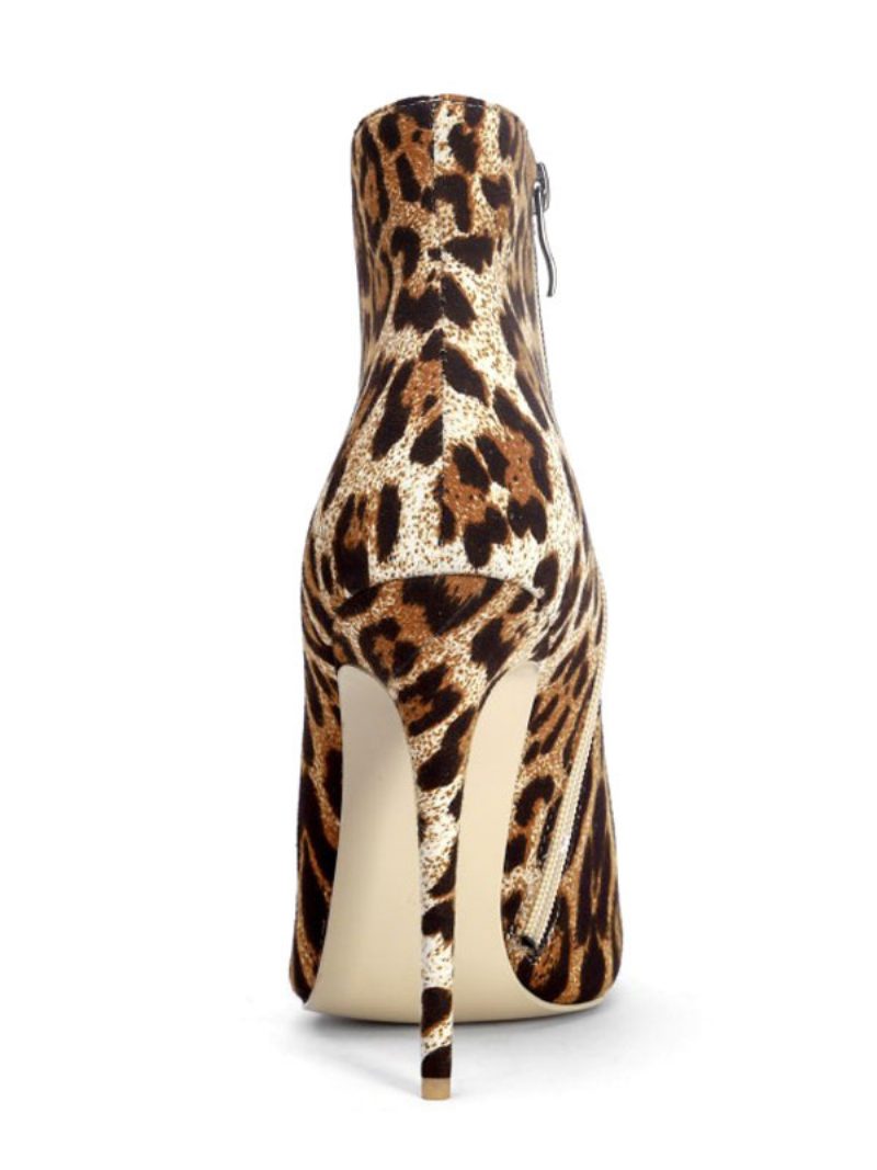 Damen-stiefeletten Mit Spitzer Zehenpartie Leopardenmuster Stiletto-absatz Mikro-wildleder-obermaterial High-heel-stiefeletten - Leopard