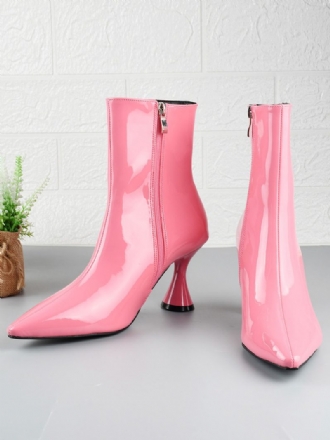 Damen-stiefeletten Mit Spitzer Zehenpartie Speziell Geformter Absatz Pu-stiefeletten Aus Hellem Leder Rosa