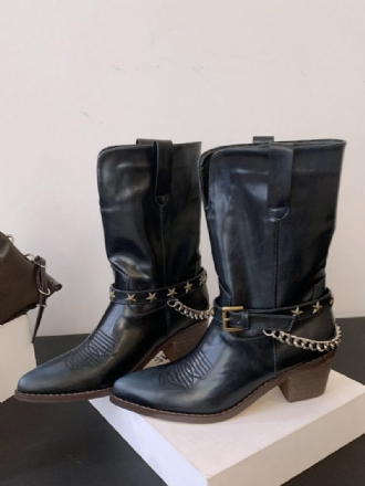 Damen-stiefeletten Mit Spitzer Zehenpartie Und Blockabsatz Schnalle