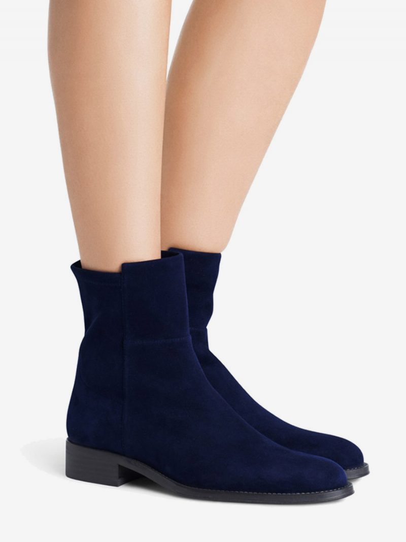 Damen Stiefeletten Mit Spitzer Zehenpartie Und Flachen - Blau