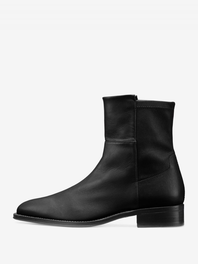 Damen Stiefeletten Mit Spitzer Zehenpartie Und Flachen - Pu Schwarz