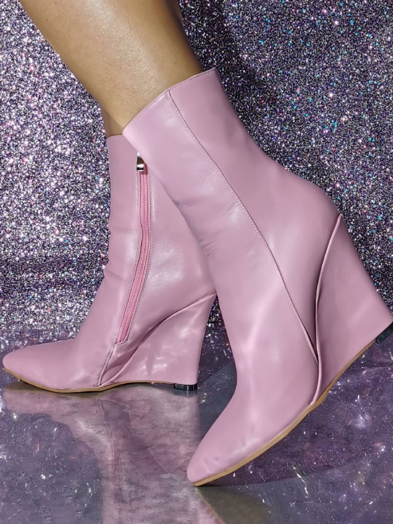 Damen-stiefeletten Mit Spitzer Zehenpartie Und Keilabsatz - Rosa