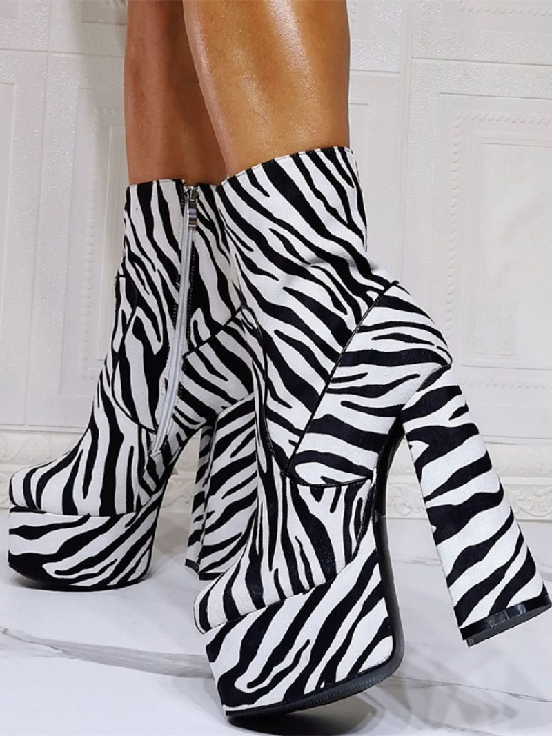 Damen-stiefeletten Mit Zebra-plateau Und Klobigem Absatz