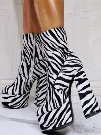 Damen-stiefeletten Mit Zebra-plateau Und Klobigem Absatz