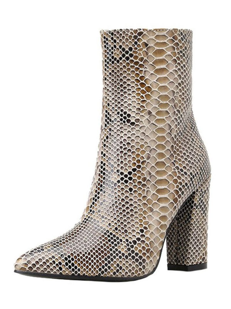 Damen-stiefeletten Python Spitzer Zehenbereich Schlangenmuster Klobiger Absatz Lederstiefeletten - Python