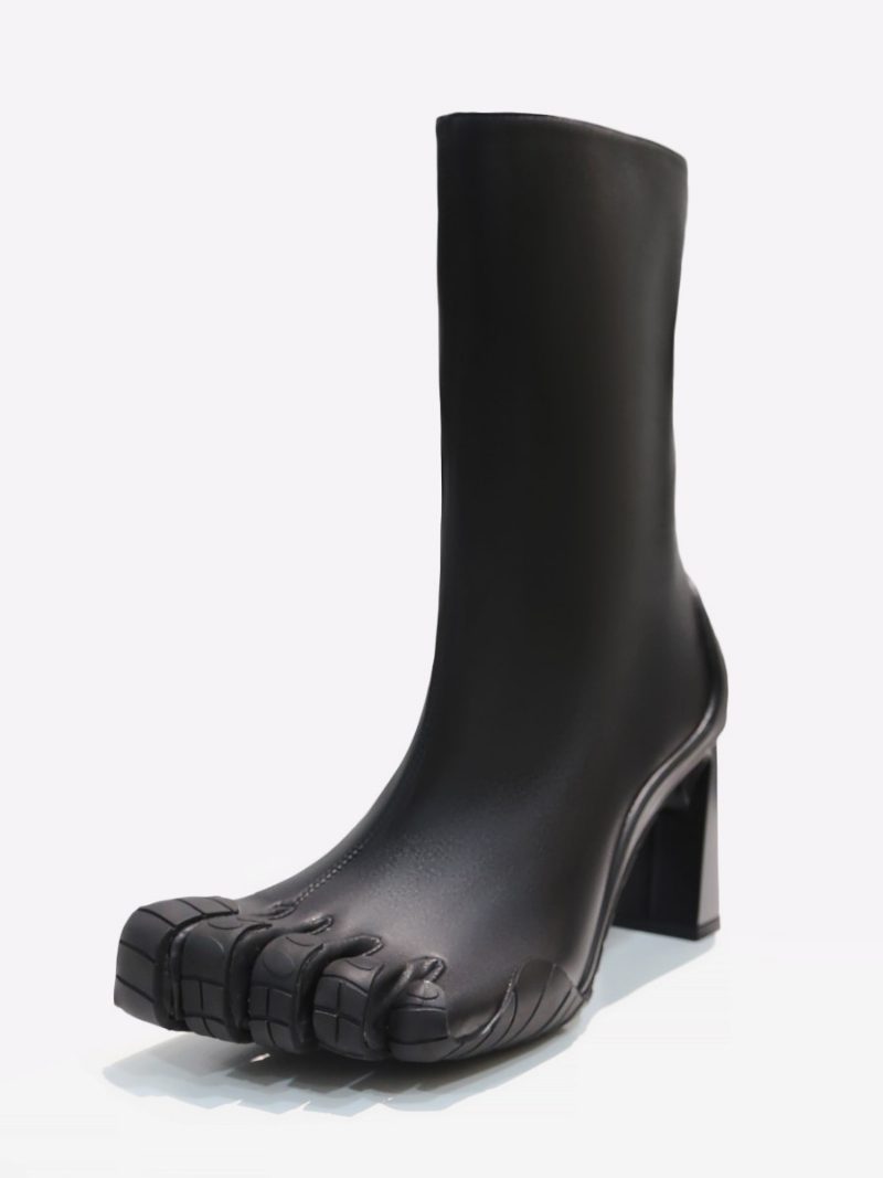 Damen-stiefeletten Weiß Speziell Geformte Fersenkappen Fünf-finger-stiefeletten - Pu Schwarz