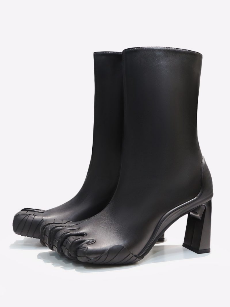 Damen-stiefeletten Weiß Speziell Geformte Fersenkappen Fünf-finger-stiefeletten - Pu Schwarz